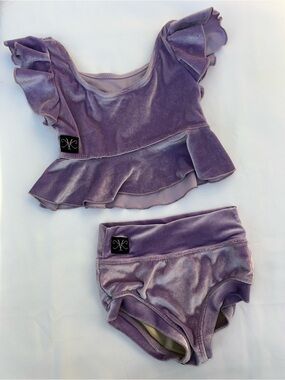 Kandi Kouture Girls Velvet Dance Costume Two-Piece Set - Lavender